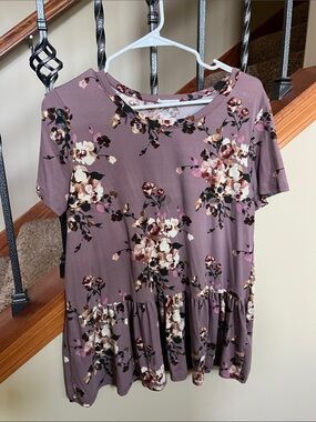 Floral Short-Sleeve Peplum Blouse - Mauve Floral